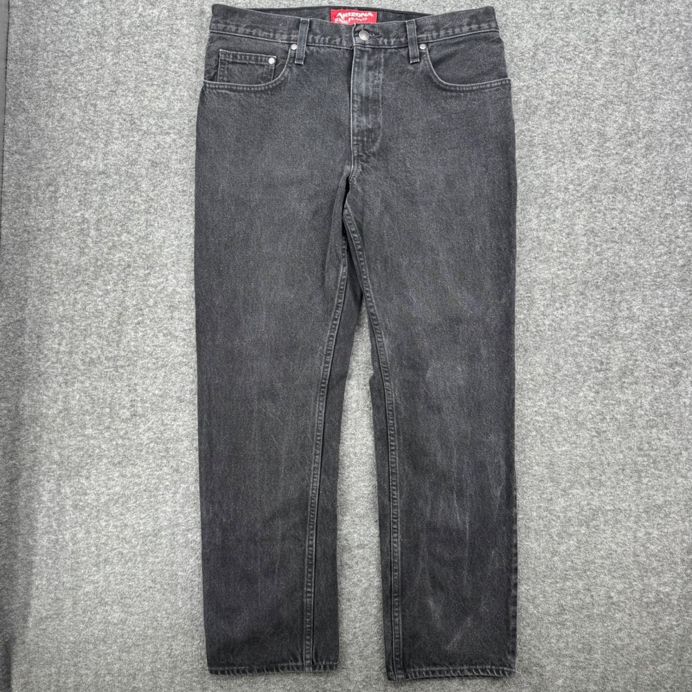 Arizona Jean Co Mens Slim Straight Black Denim Jeans 34 Faded Cotton Basic